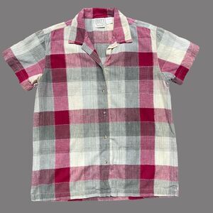 Quizz Again Vintage Western Checkered Cream Red Button Front Shirt Women's Large